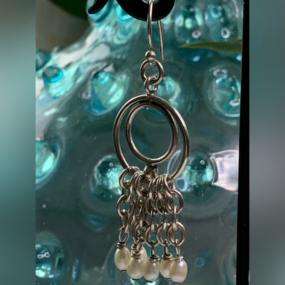 Silpada Vintage HTF RARE Oxidized Freshwater Pearl Chain Dangle Earrings - Picture 6 of 13